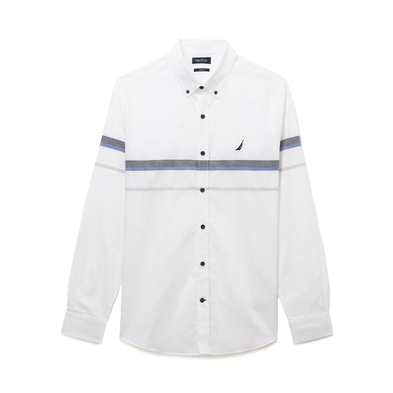 NAUTICA Erkek Beyaz Slim Fit Blok Desenli Gömlek