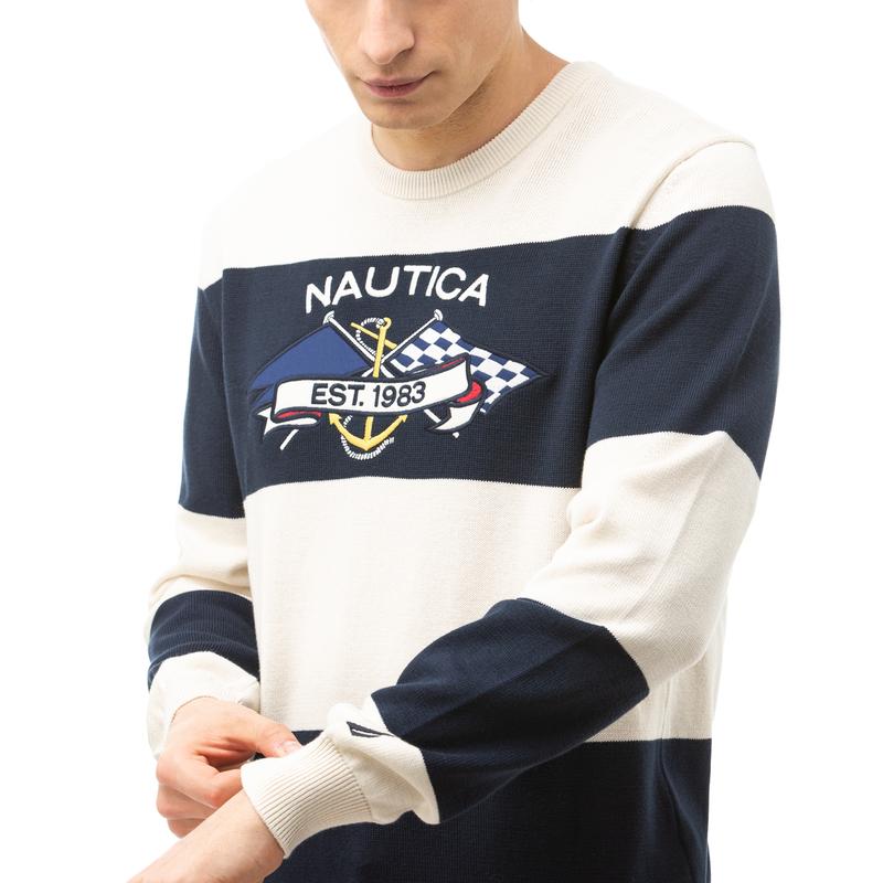NAUTICA Erkek Krem Blok Desenli Triko