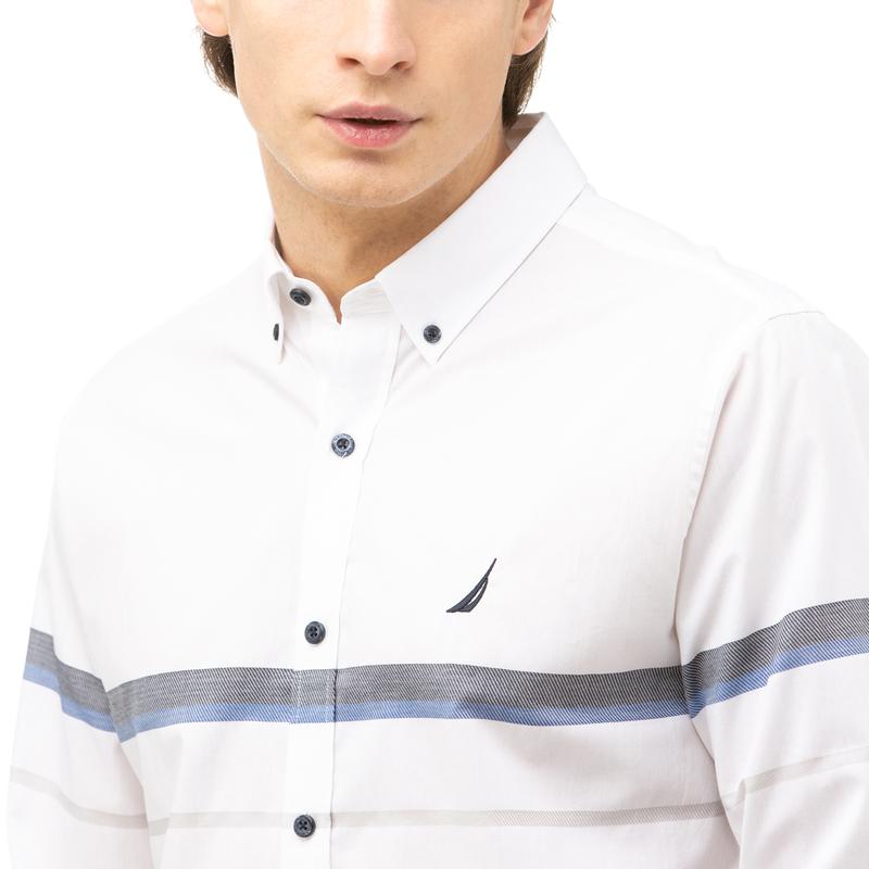 NAUTICA Erkek Beyaz Slim Fit Blok Desenli Gömlek