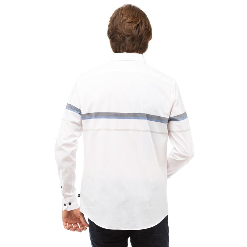 NAUTICA Erkek Beyaz Slim Fit Blok Desenli Gömlek