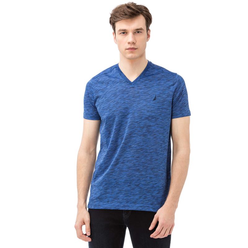 Nautica Erkek V Yaka Slim Fit Mavi T-Shirt