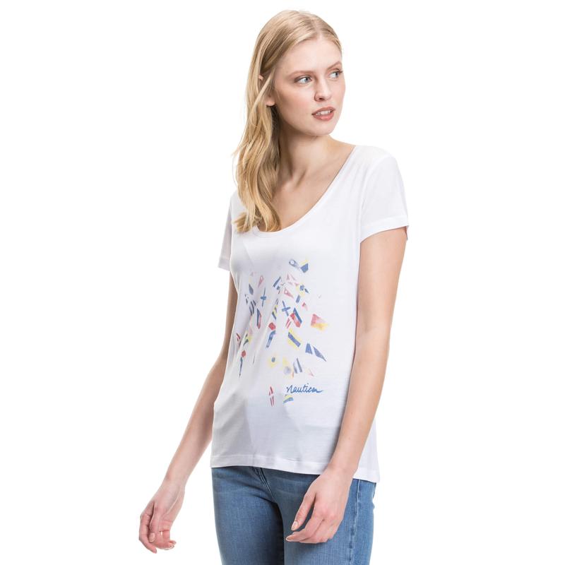 NAUTICA KADIN BİSİKLET YAKA BEYAZ T-SHIRT