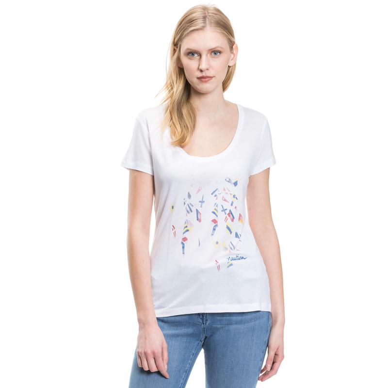 NAUTICA KADIN BİSİKLET YAKA BEYAZ T-SHIRT