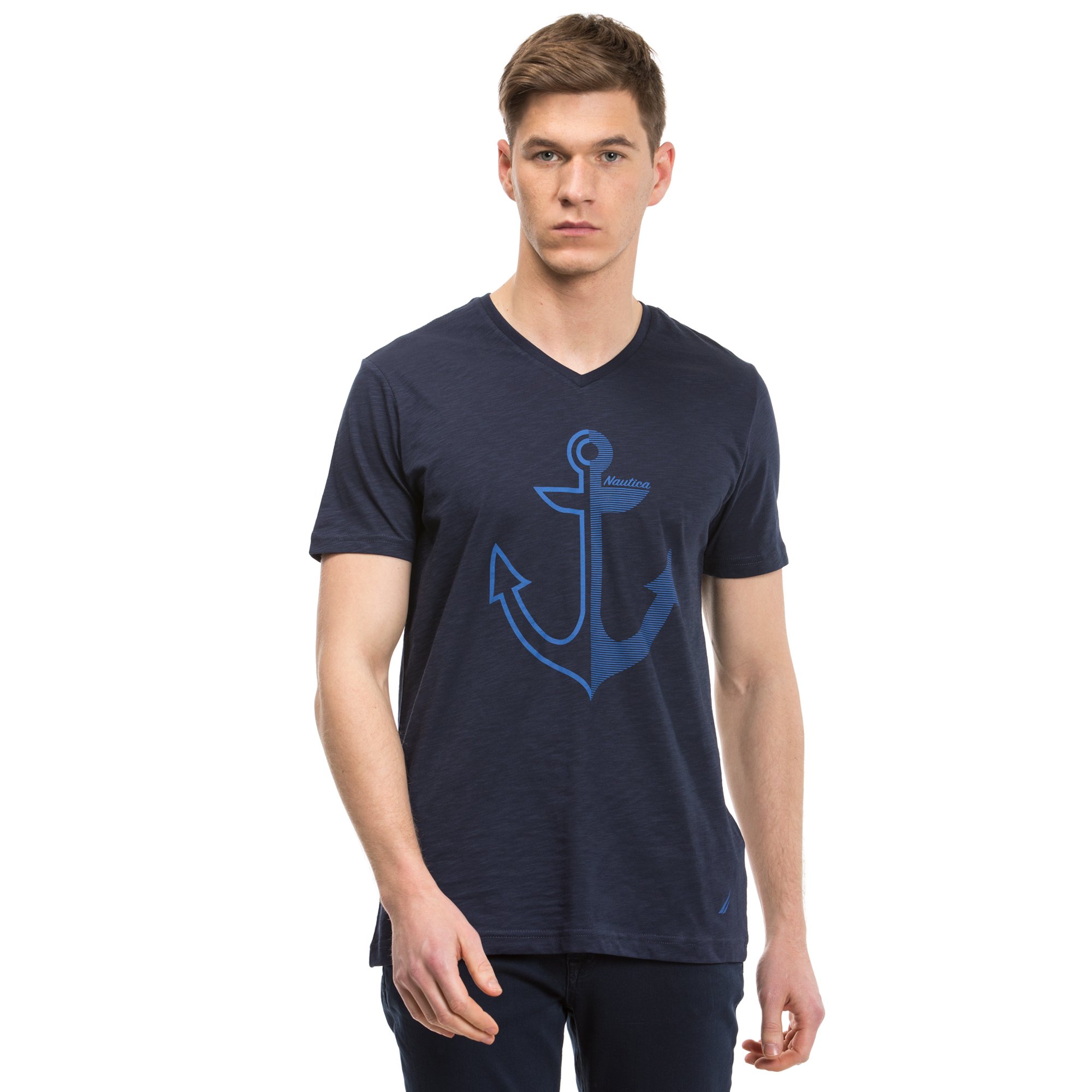 Nautica Erkek V Yaka Slim Fit Lacivert T-Shirt