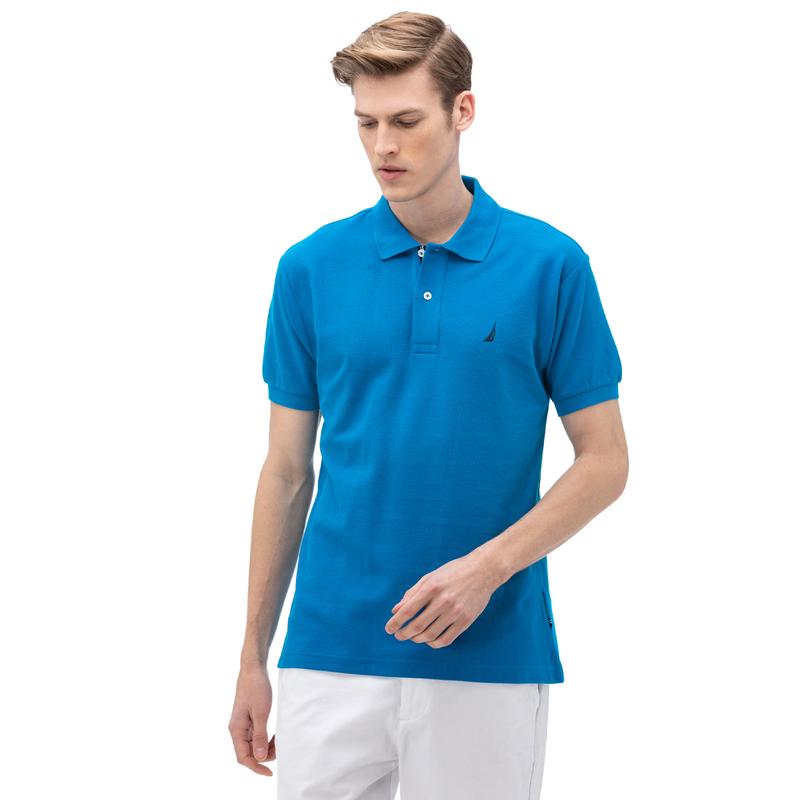NAUTICA ERKEK MAVİ KISA KOLLU PAMUKLU SLIM FIT POLO