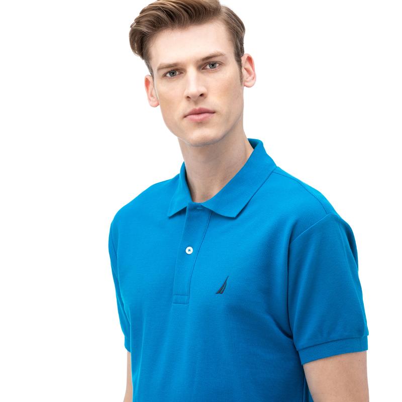 NAUTICA ERKEK MAVİ KISA KOLLU PAMUKLU SLIM FIT POLO