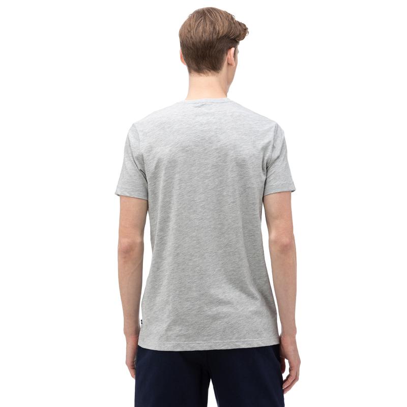 NAUTICA ERKEK GRİ KISA KOLLU V YAKA FLAMLI SLIM FIT T-SHIRT