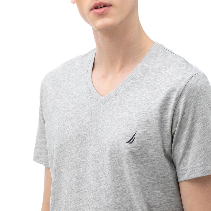 NAUTICA ERKEK GRİ KISA KOLLU V YAKA FLAMLI SLIM FIT T-SHIRT