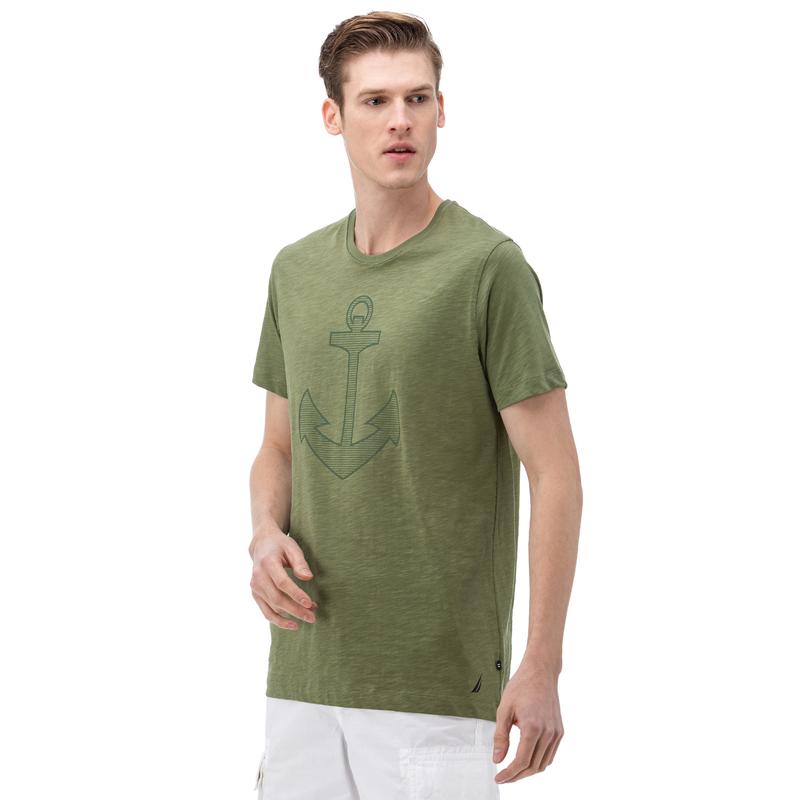 NAUTICA ERKEK YEŞİL BİSİKLET YAKA KISA KOLLU SLIM FIT T-SHIRT