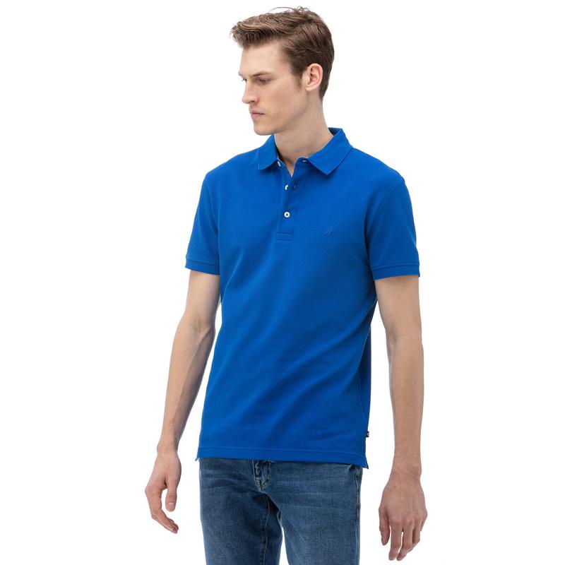 NAUTICA ERKEK MAVİ KISA KOLLU SLIM FIT POLO