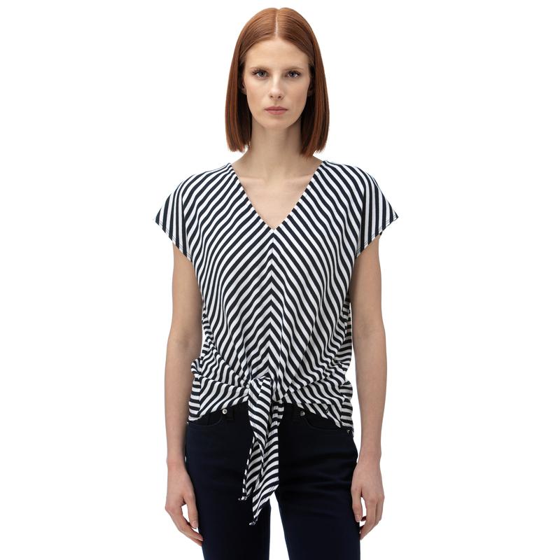 NAUTICA Kadın Lacivert Çizgili V-Yaka T-Shirt