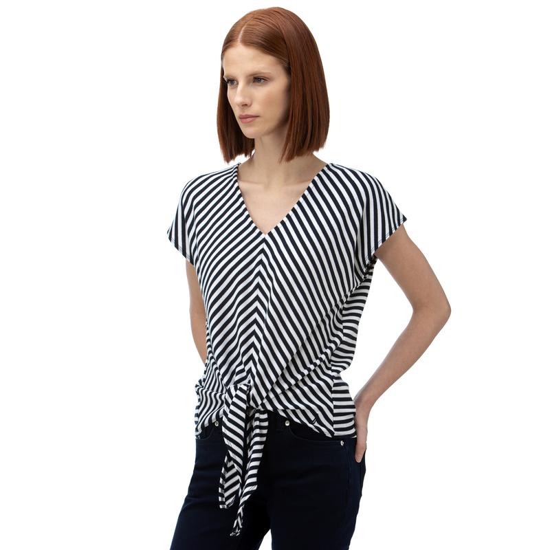 NAUTICA Kadın Lacivert Çizgili V-Yaka T-Shirt