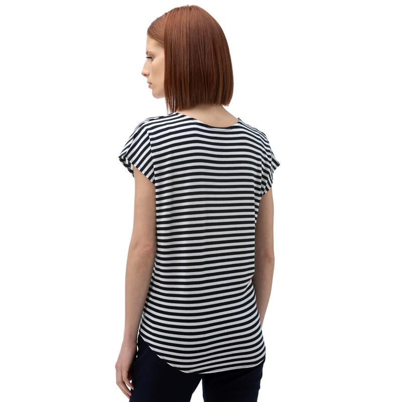 NAUTICA Kadın Lacivert Çizgili V-Yaka T-Shirt