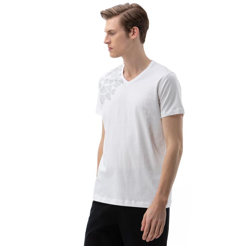 NAUTICA Erkek Beyaz V-Yaka T-Shirt