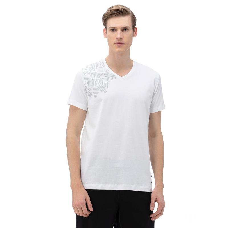 NAUTICA Erkek Beyaz V-Yaka T-Shirt