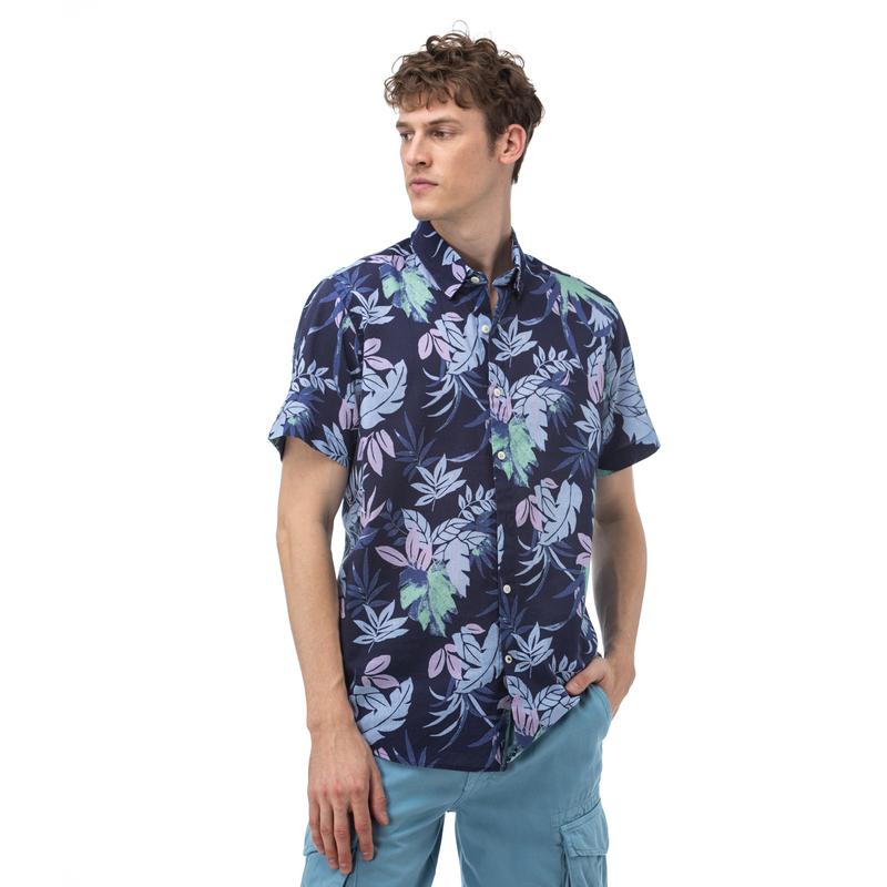 NAUTICA Erkek Classic Fit Mavi Kısa Kollu Gömlek