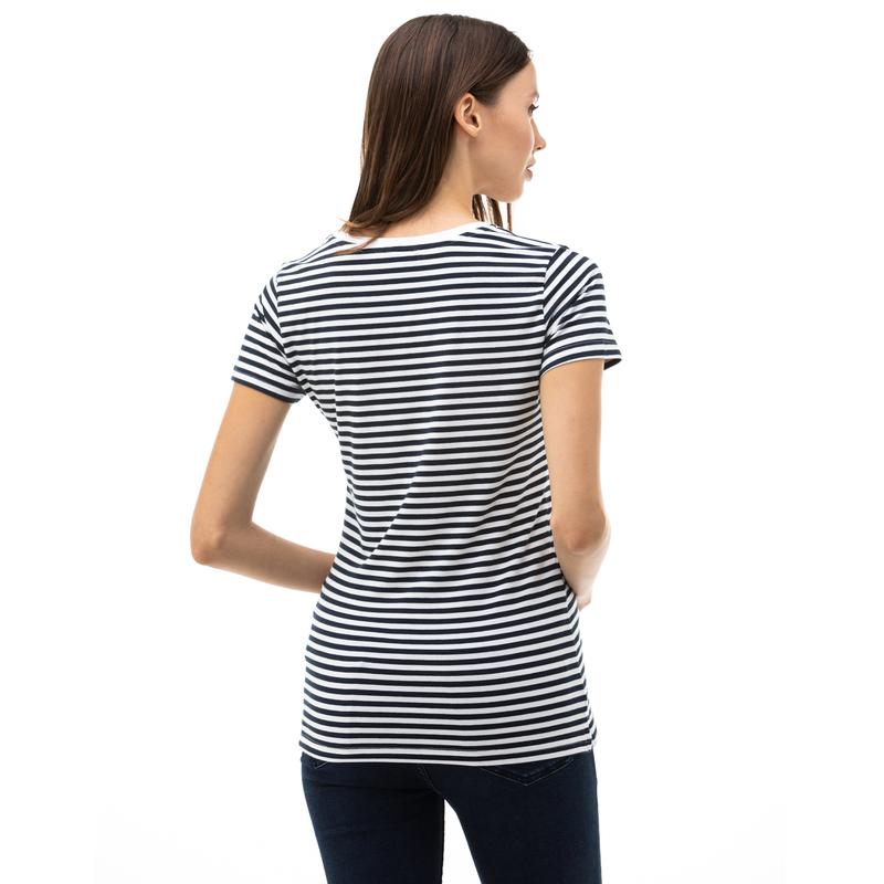 NAUTICA Kadın Lacivert Çizgili V-Yaka T-Shirt