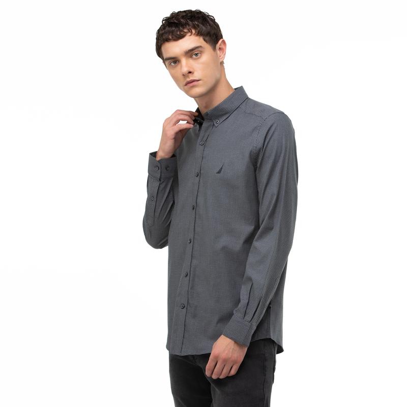 NAUTICA ERKEK SİYAH SLIM FIT EKOSE GÖMLEK