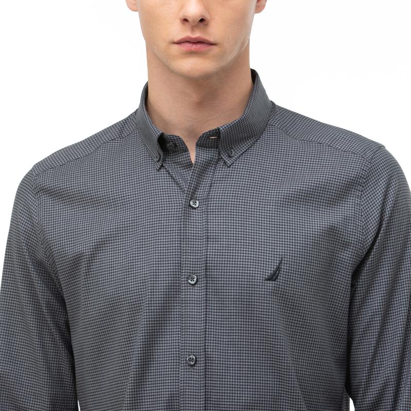 NAUTICA ERKEK SİYAH SLIM FIT EKOSE GÖMLEK
