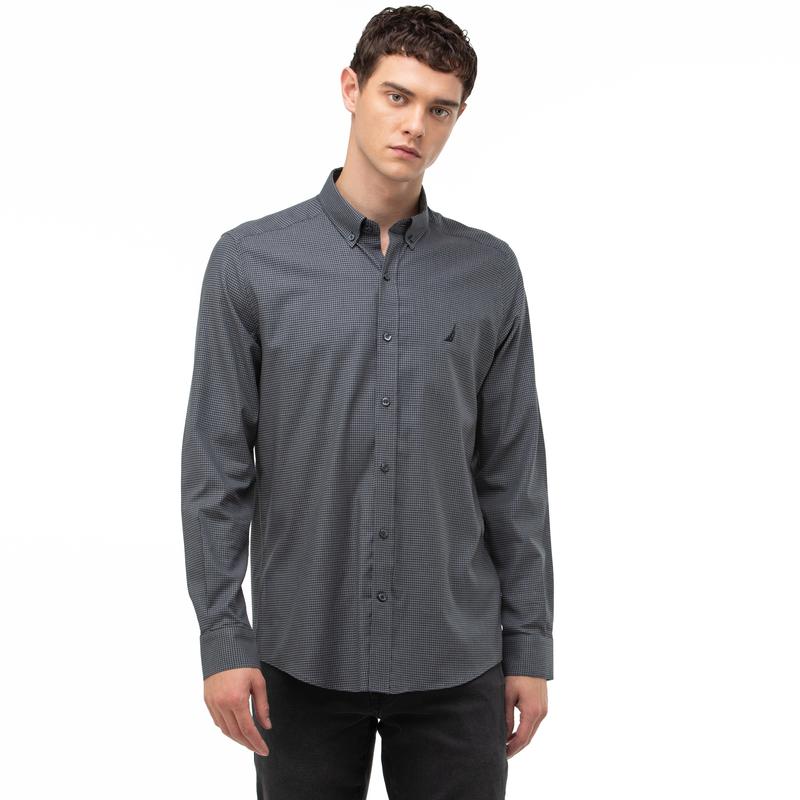 NAUTICA ERKEK SİYAH SLIM FIT EKOSE GÖMLEK