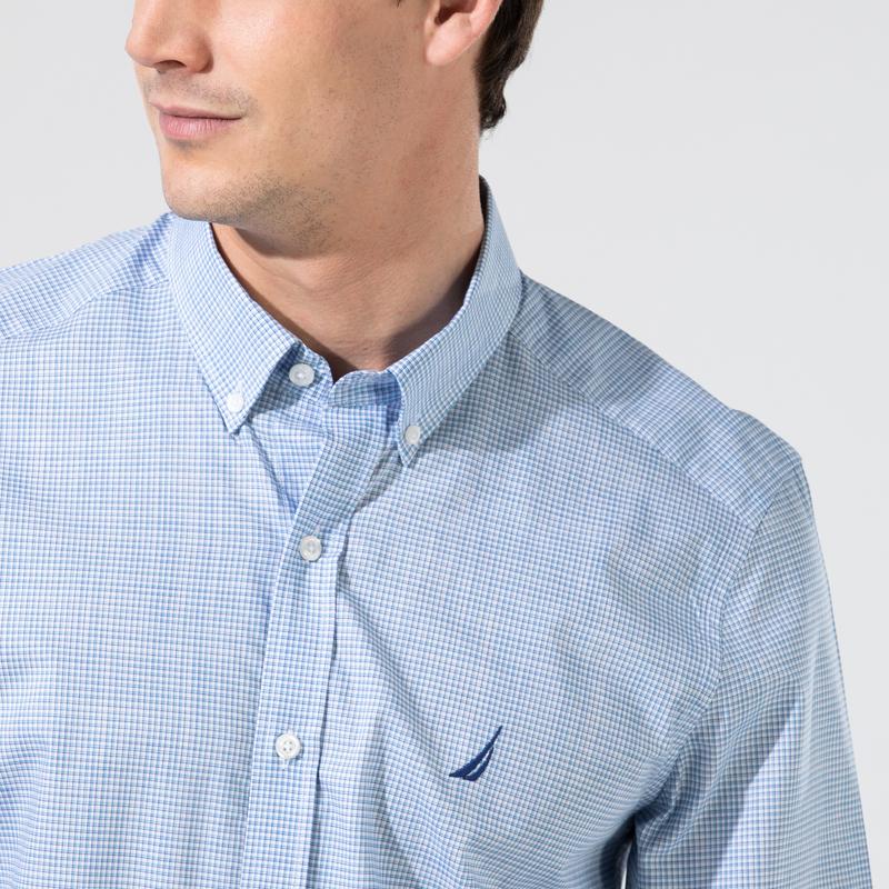 NAUTICA ERKEK MAVİ SLIM FIT EKOSE UZUN KOLLU GÖMLEK