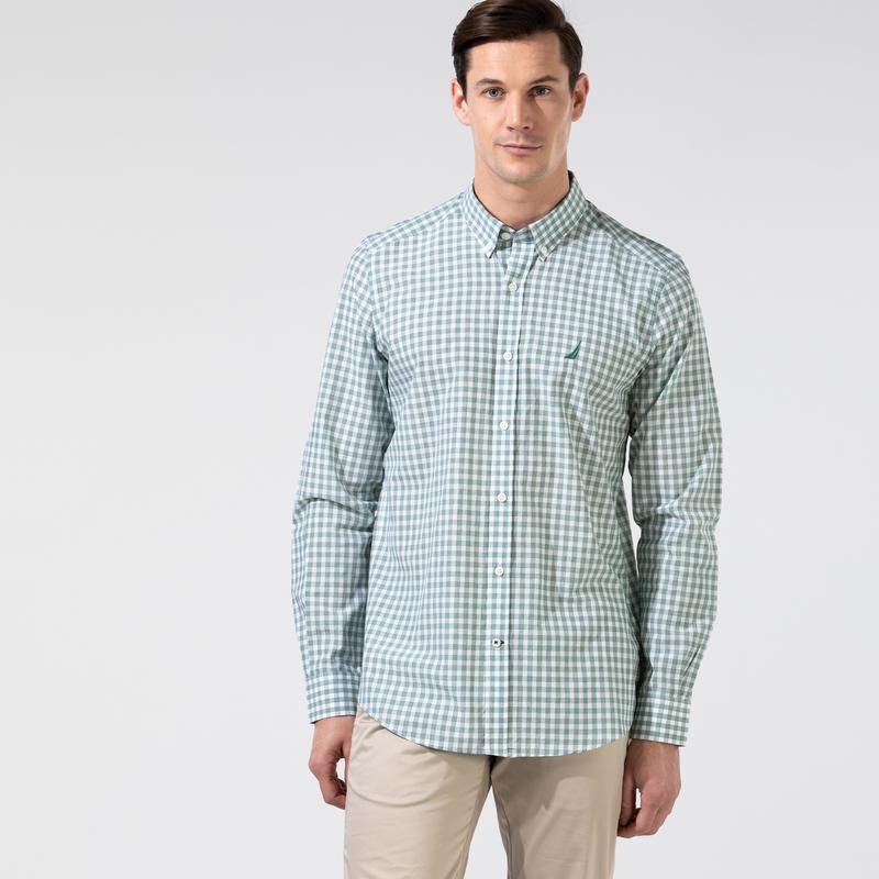 NAUTICA ERKEK YEŞİL SLIM FIT EKOSE UZUN KOLLU GÖMLEK