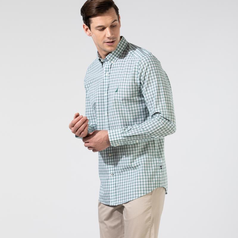 NAUTICA ERKEK YEŞİL SLIM FIT EKOSE UZUN KOLLU GÖMLEK
