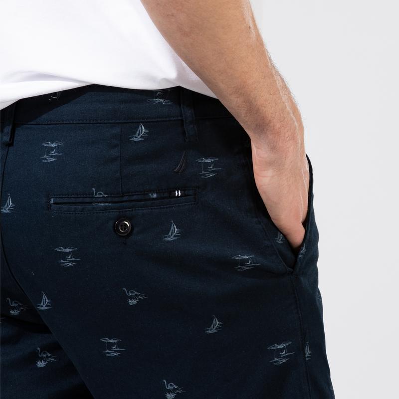 NAUTICA ERKEK LACİVERT SLIM FIT BASKILI BERMUDA ŞORT