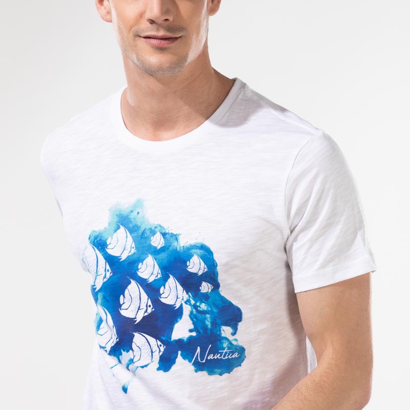 NAUTICA ERKEK BEYAZ BASKILI T-SHIRT