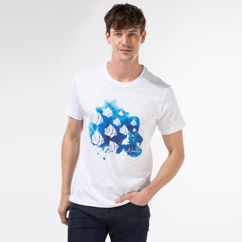 NAUTICA ERKEK BEYAZ BASKILI T-SHIRT