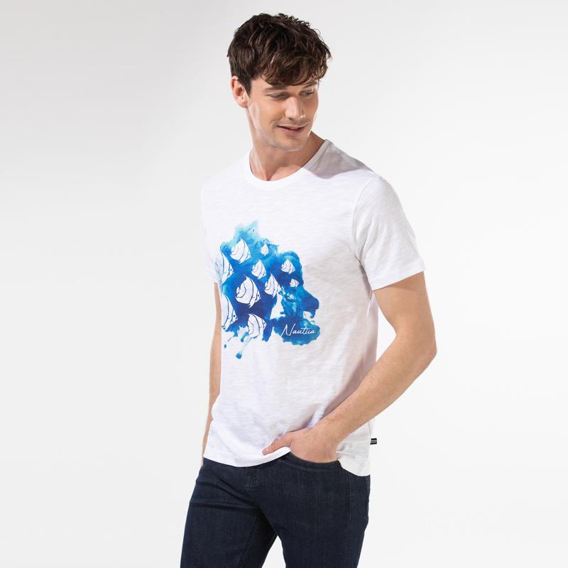 NAUTICA ERKEK BEYAZ BASKILI T-SHIRT
