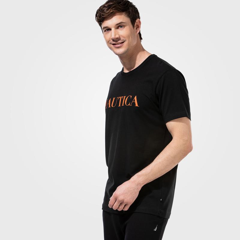 NAUTICA ERKEK SİYAH KISA KOLLU BASKILI TSHIRT
