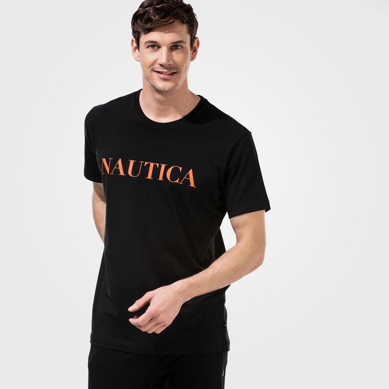 NAUTICA ERKEK SİYAH KISA KOLLU BASKILI TSHIRT