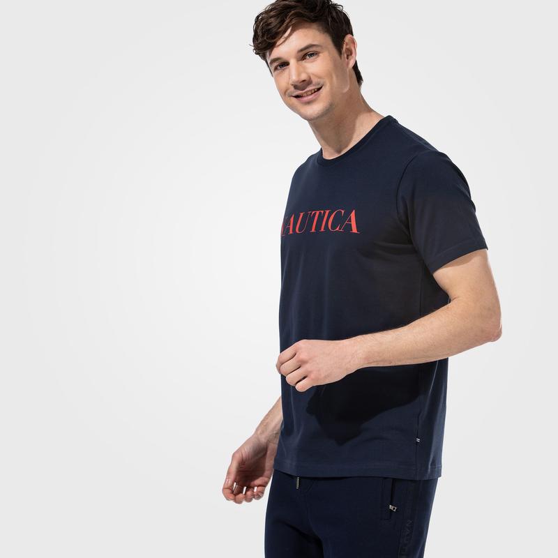NAUTICA ERKEK LACİVERT KISA KOLLU BASKILI TSHIRT