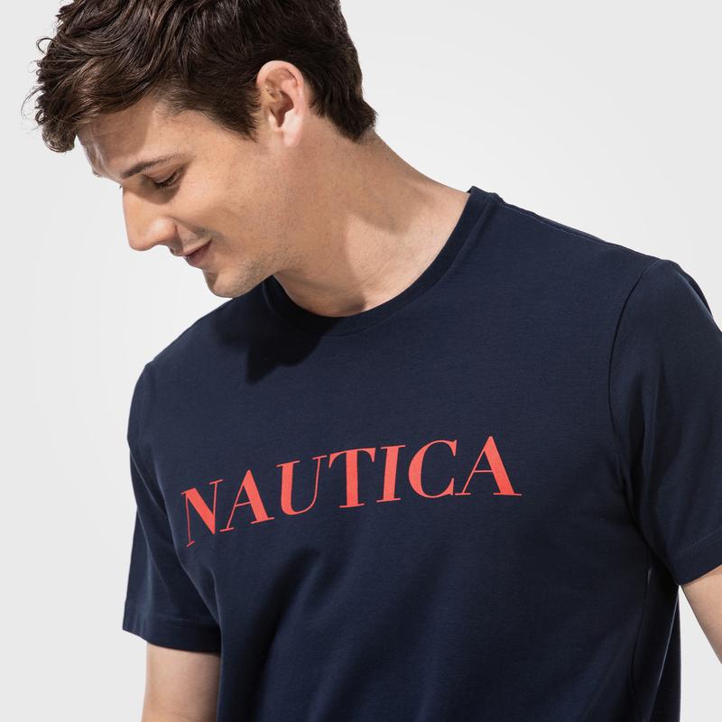 NAUTICA ERKEK LACİVERT KISA KOLLU BASKILI TSHIRT