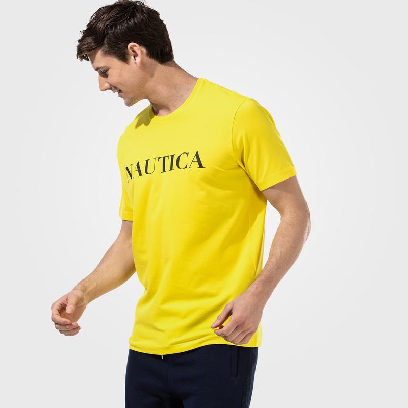NAUTICA ERKEK SARI KISA KOLLU BASKILI TSHIRT