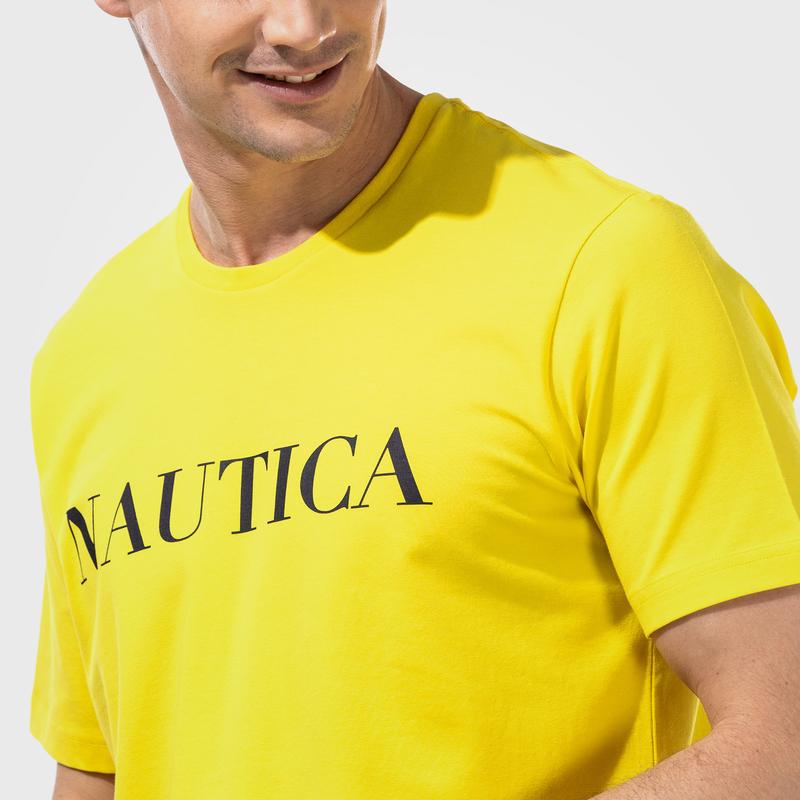 NAUTICA ERKEK SARI KISA KOLLU BASKILI TSHIRT