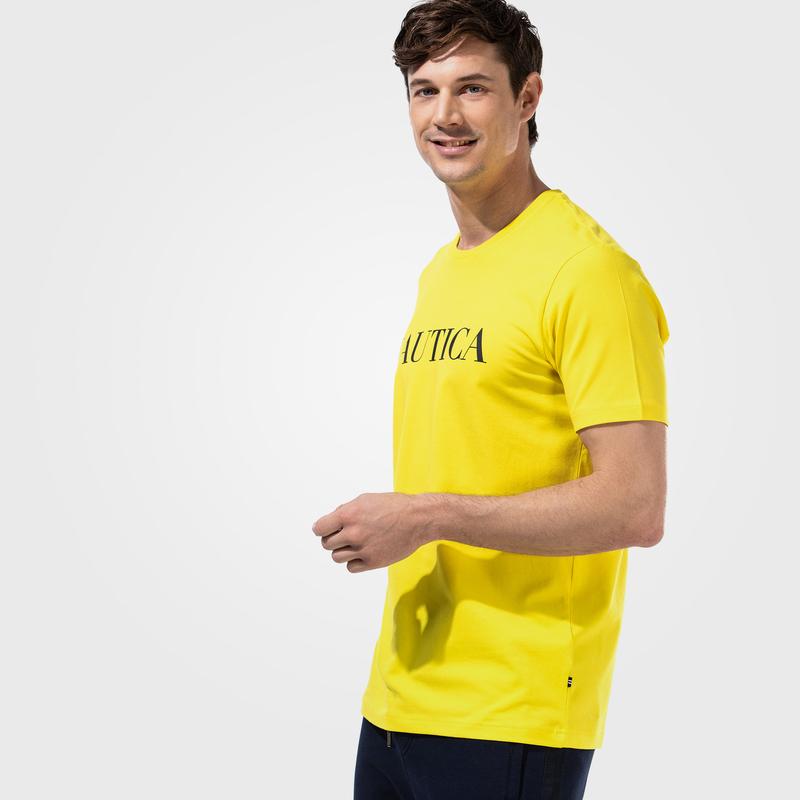 NAUTICA ERKEK SARI KISA KOLLU BASKILI TSHIRT