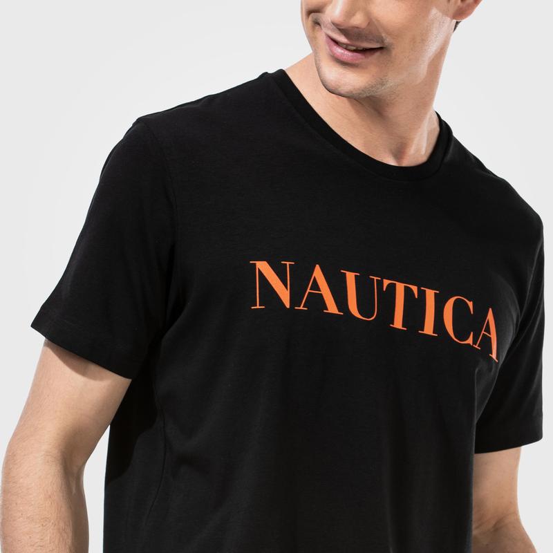 NAUTICA ERKEK SİYAH KISA KOLLU BASKILI TSHIRT