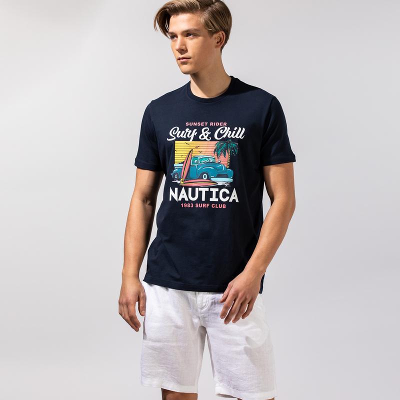 NAUTICA ERKEK LACİVERT BASKILI T-SHIRT