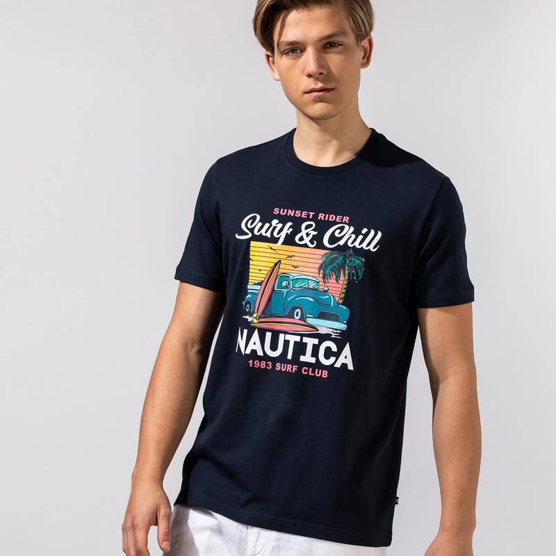 NAUTICA ERKEK LACİVERT BASKILI T-SHIRT