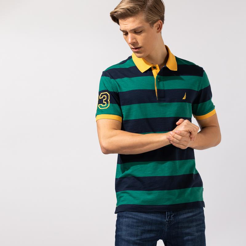 NAUTICA ERKEK YEŞİL ÇİZGİLİ SLIM FIT KISA KOLLU POLO