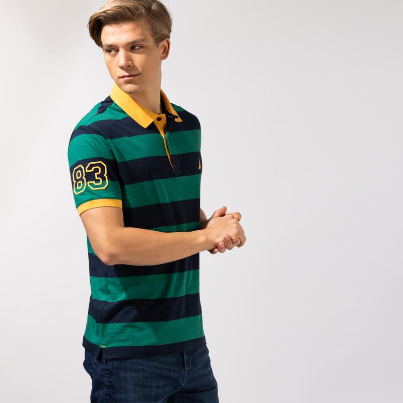NAUTICA ERKEK YEŞİL ÇİZGİLİ SLIM FIT KISA KOLLU POLO