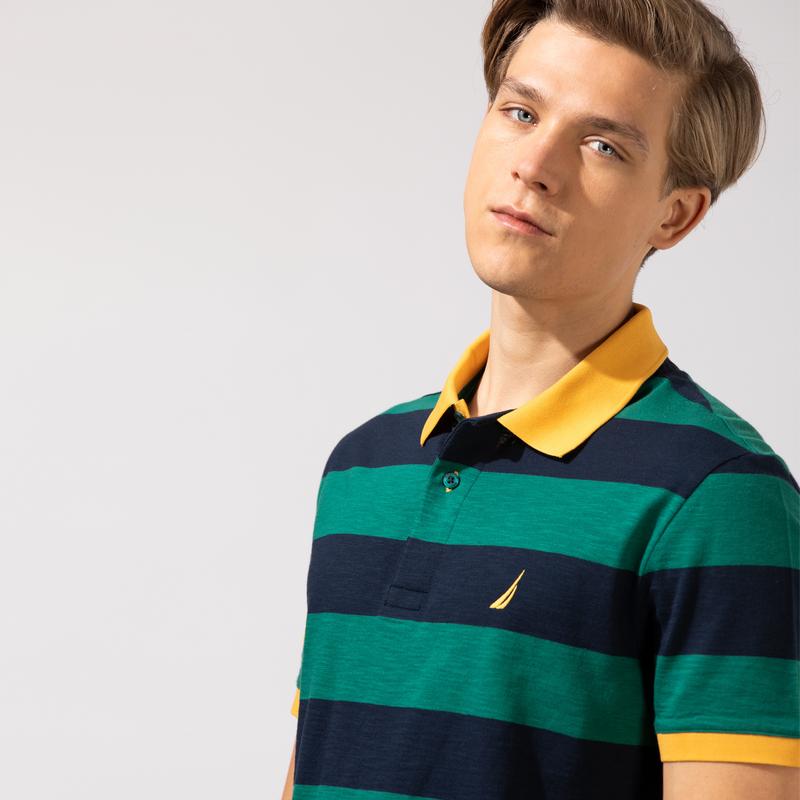 NAUTICA ERKEK YEŞİL ÇİZGİLİ SLIM FIT KISA KOLLU POLO