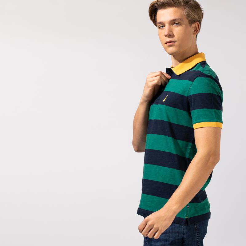 NAUTICA ERKEK YEŞİL ÇİZGİLİ SLIM FIT KISA KOLLU POLO