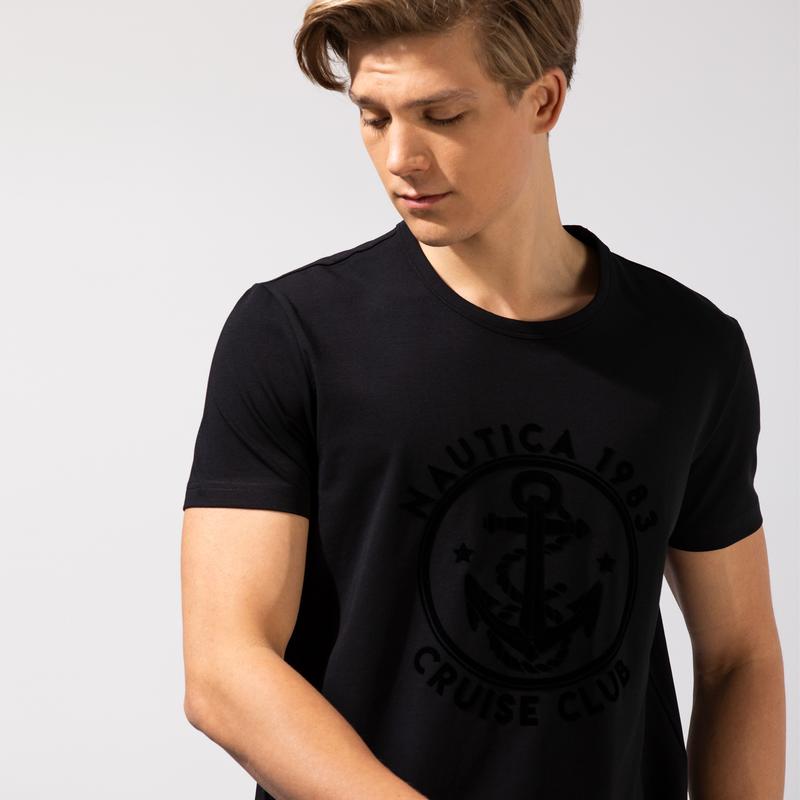 NAUTICA ERKEK SİYAH BASKILI T-SHIRT