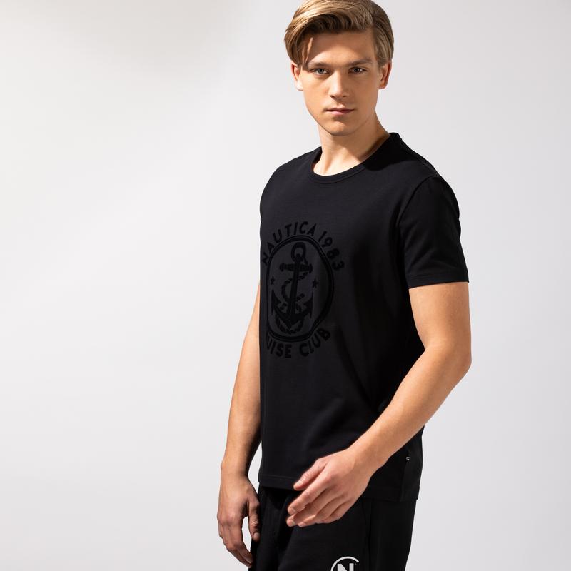 NAUTICA ERKEK SİYAH BASKILI T-SHIRT