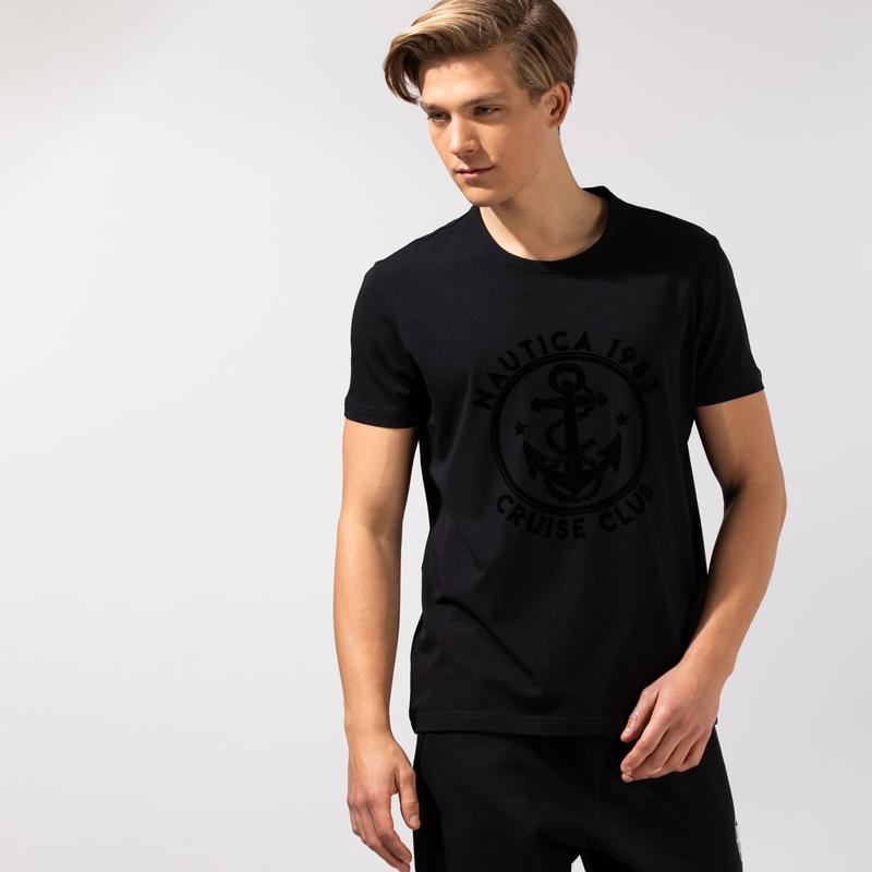 NAUTICA ERKEK SİYAH BASKILI T-SHIRT
