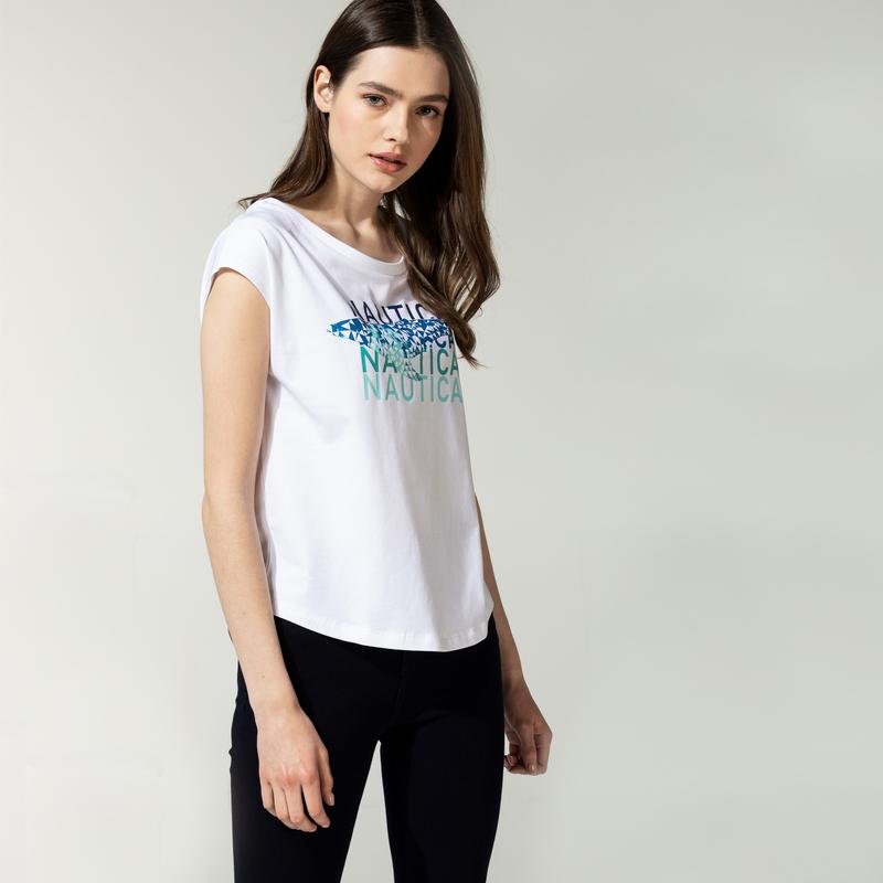 NAUTICA KADIN BEYAZ BASKILI T-SHIRT