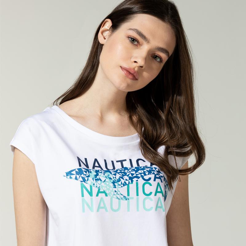 NAUTICA KADIN BEYAZ BASKILI T-SHIRT